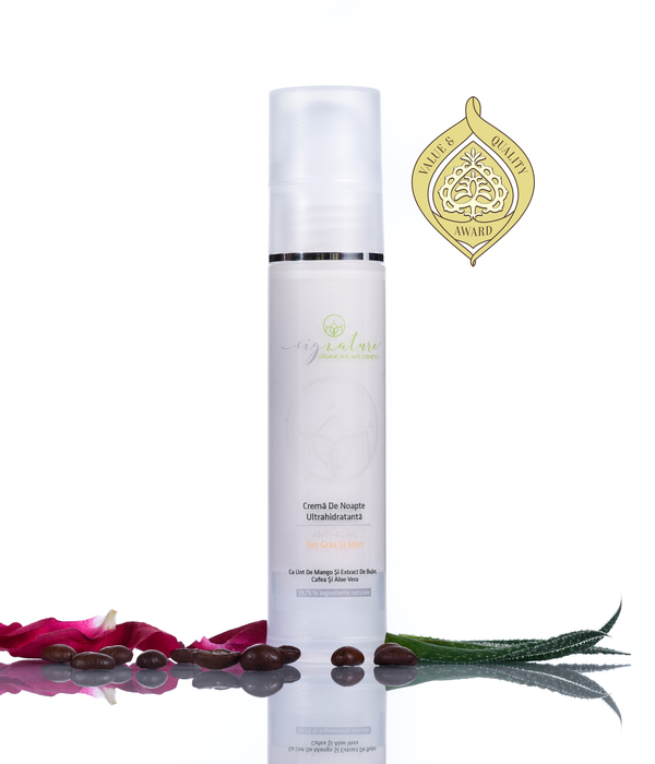 Hydrating Night Cream for Greasy and Mixed Skin with Mango Butter, Peony-, Coffee- and Aloe Vera extracts - 50 ml