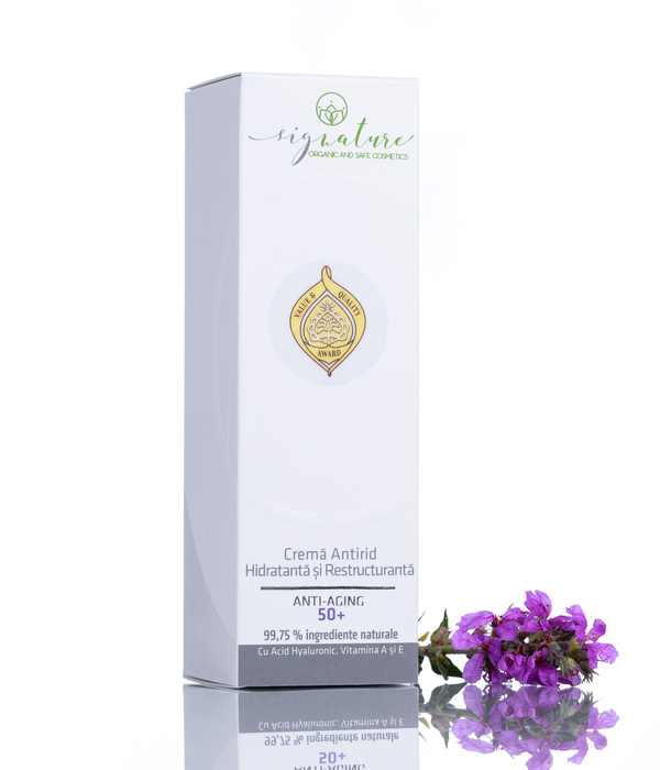 Cremă Antirid Hidratantă și Restructurantă 50+  Cu Acid Hialuronic, Vitamina A și E - 50 ml
