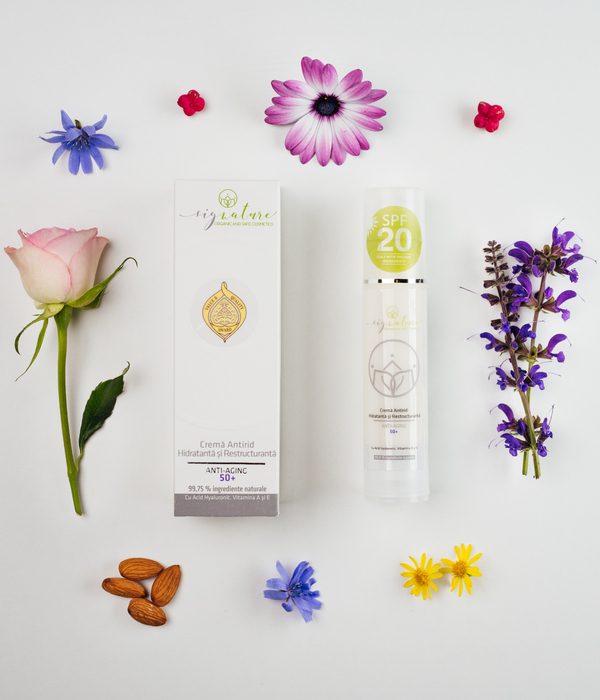 Cremă Antirid Hidratantă și Restructurantă 50+  Cu Acid Hialuronic, Vitamina A și E - 50 ml