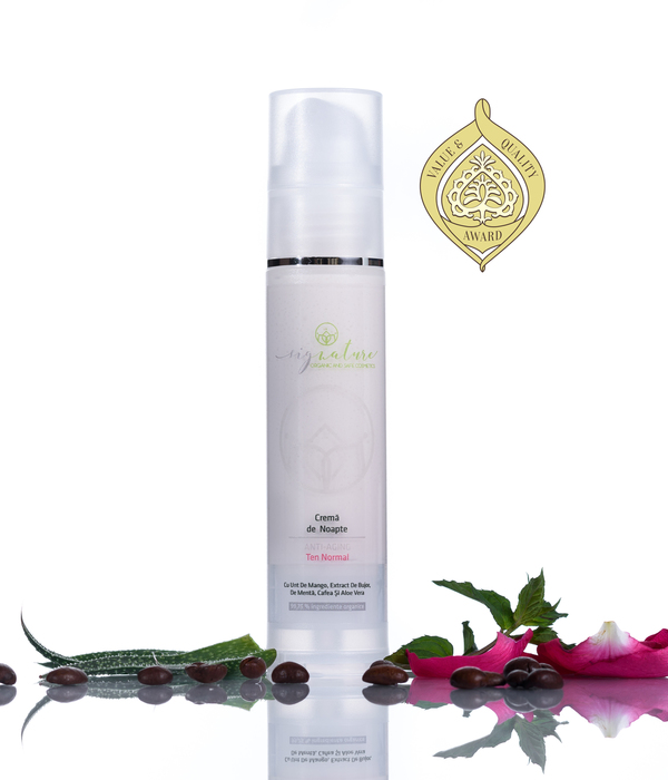 Hidratáló Éjszakai Arckrém Normál Arcbőrre Lágy Mangóvajjal, Bazsarózsa-, Kávé-, Menta és Aloe Vera Kivonatával - 50 ml