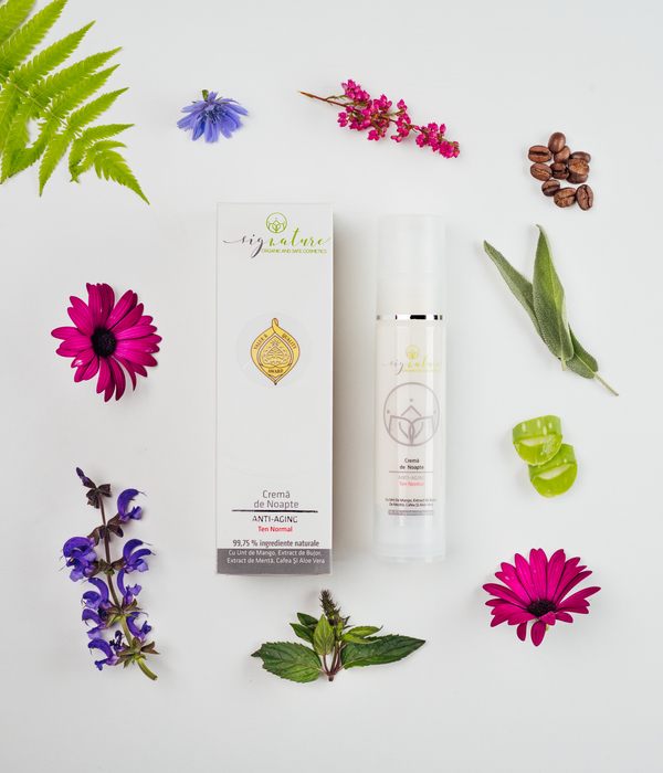 Hidratáló Éjszakai Arckrém Normál Arcbőrre Lágy Mangóvajjal, Bazsarózsa-, Kávé-, Menta és Aloe Vera Kivonatával - 50 ml