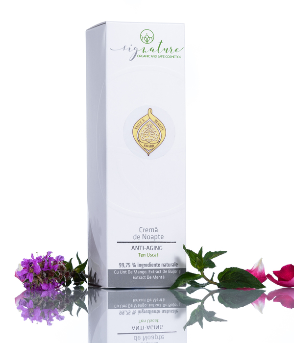 Hidratáló Éjszakai Arckrém Száraz Arcbőrre Lágy Mangóvajjal, Bazsarózsa- és Menta Kivonatával  - 50 ml