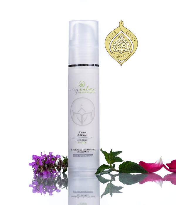 Hidratáló Éjszakai Arckrém Száraz Arcbőrre Lágy Mangóvajjal, Bazsarózsa- és Menta Kivonatával  - 50 ml